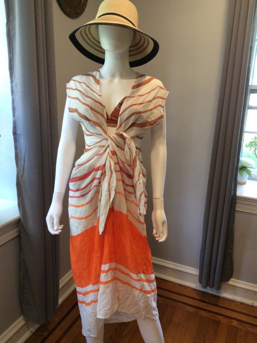 ViX Paula Hermanny Orange White Tie Dye Maxi Dress Women's Resort Dress Size XS
